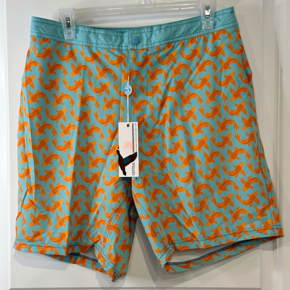 GenTeal Performance Swim Board Shorts Trunks Medium Teal Koi Fish Summer Beach